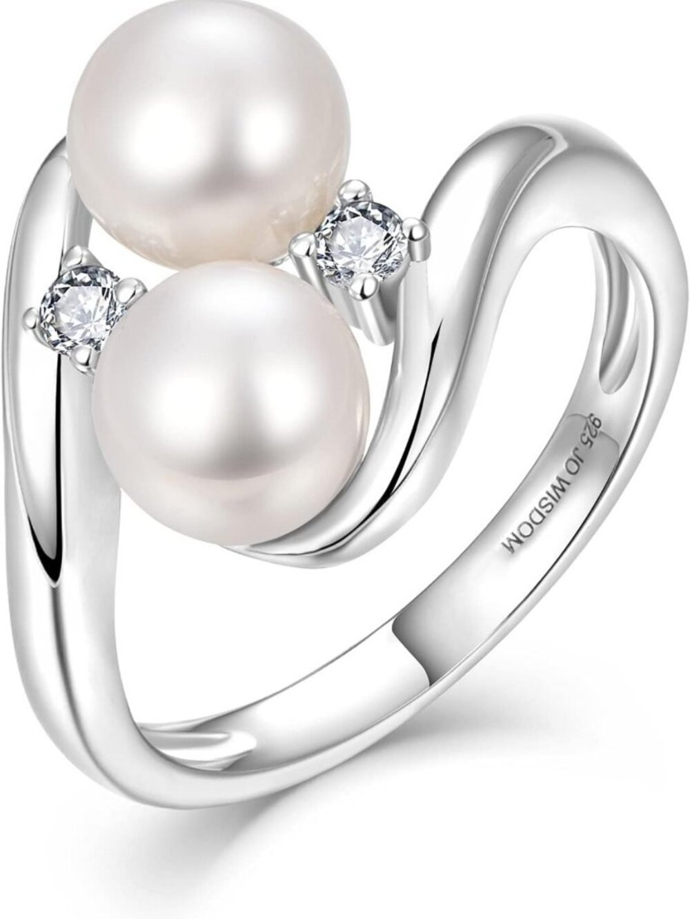 Elegant Pearl Ring - 925 Sterling Silver, Cubic Zirconia, Freshwater Pearls